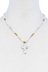 Chic Beaded And Cross Pendant Necklace