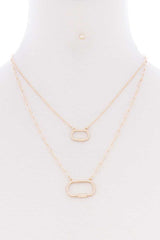 2 Layered Chain Oval Pendant Metal Necklace Earring Set