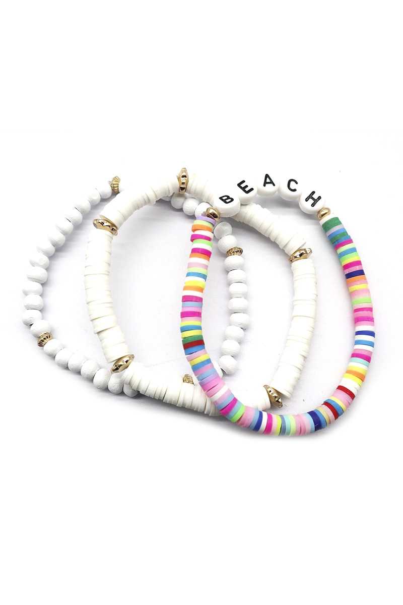 Fashion Wood Rubber Disc Bead Beach Letter Stretch Multi Bracelet