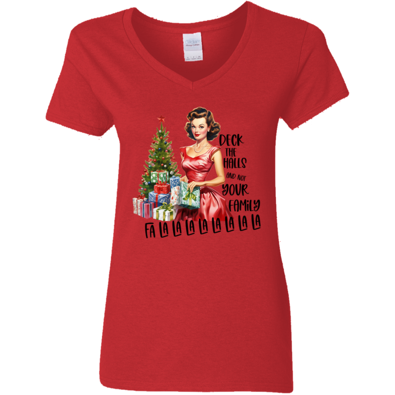 Deck the Halls... Women's 100% Cotton V-Neck T-Shirt