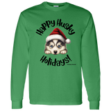 Happy Husky Holidays Men's 100% Cotton Long Sleeve T-Shirt