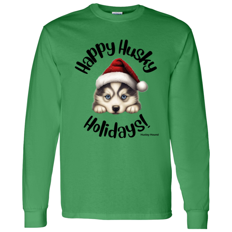 Happy Husky Holidays Men's 100% Cotton Long Sleeve T-Shirt