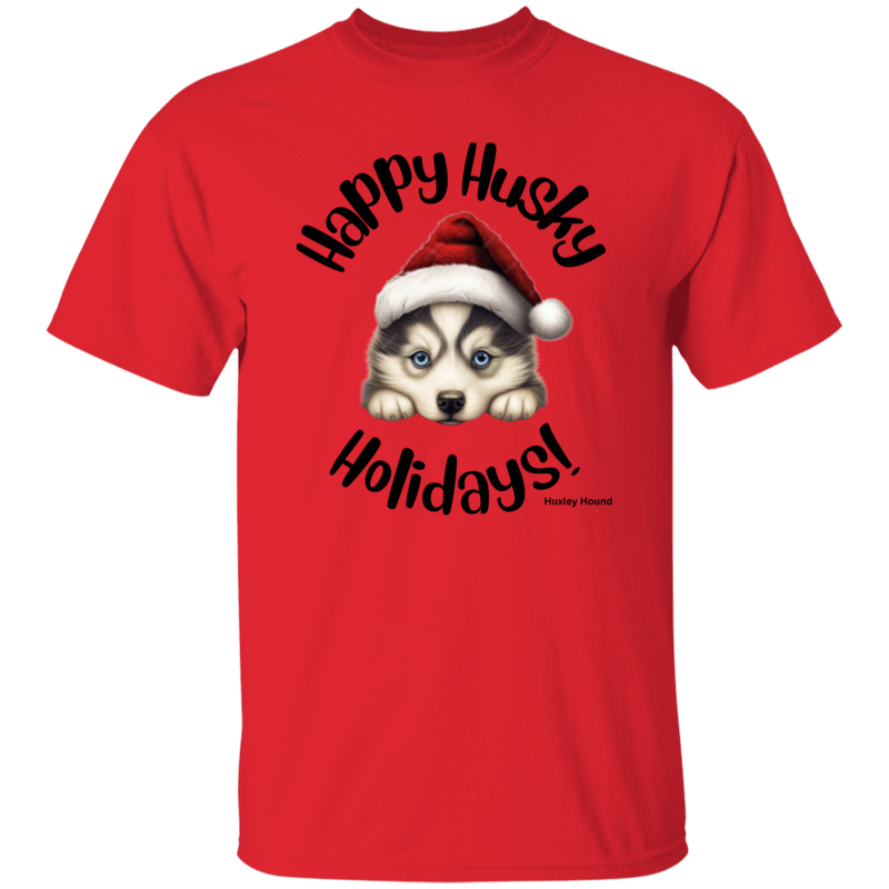 Happy Husky Holidays Men's 100% Cotton T-Shirt