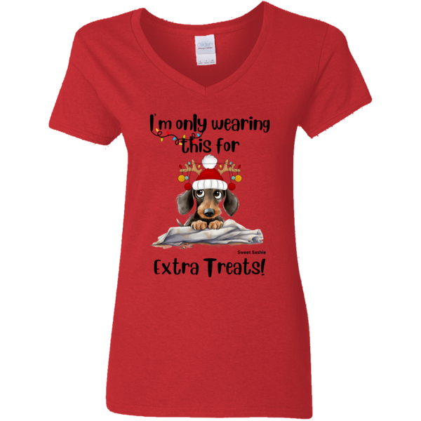 Dachshund Extra Treats! Women's 100% Cotton V-Neck T-Shirt