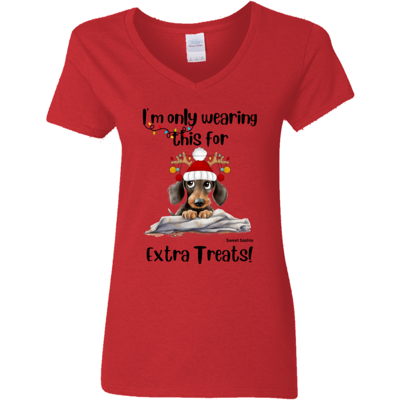 Dachshund Extra Treats! Women's 100% Cotton V-Neck T-Shirt