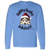 Happy Husky Holidays Men's 100% Cotton Long Sleeve T-Shirt