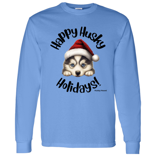 Happy Husky Holidays Men's 100% Cotton Long Sleeve T-Shirt