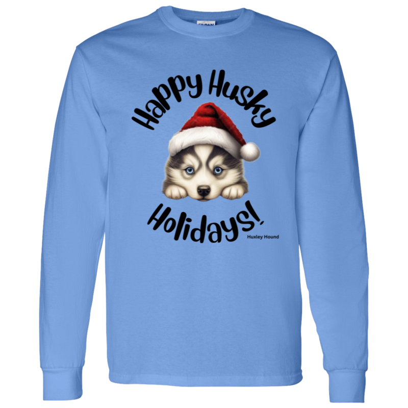 Happy Husky Holidays Men's 100% Cotton Long Sleeve T-Shirt