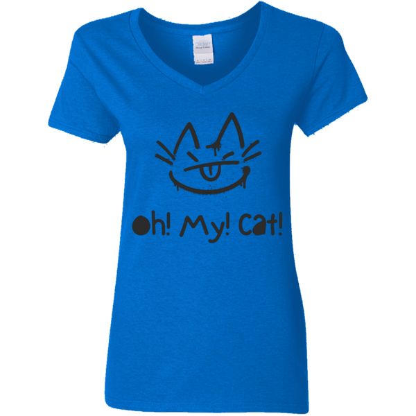 Oh! My! Cat! Women's V-Neck 100% Cotton T-Shirt