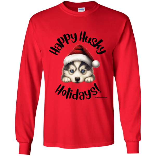 Happy Husky Holidays Kid's 100% Cotton Long Sleeve T-Shirt