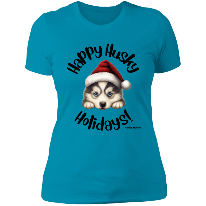 Happy Husky Holidays Women's 100% Cotton Slim Fit T-Shirt