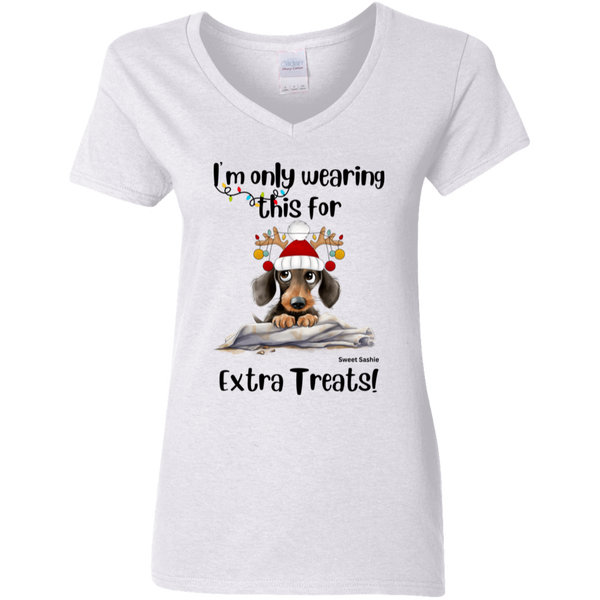 Dachshund Extra Treats! Women's 100% Cotton V-Neck T-Shirt