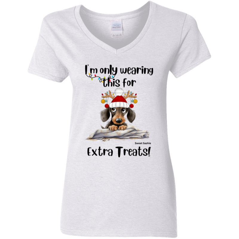 Dachshund Extra Treats! Women's 100% Cotton V-Neck T-Shirt