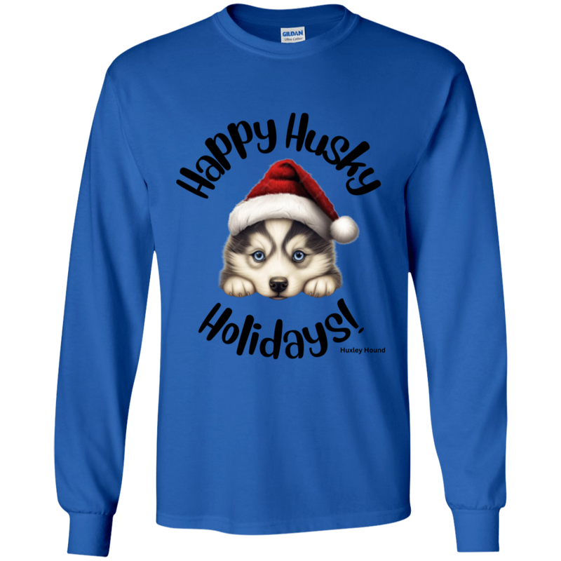 Happy Husky Holidays Kid's 100% Cotton Long Sleeve T-Shirt