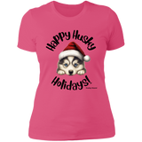 Happy Husky Holidays Women's 100% Cotton Slim Fit T-Shirt