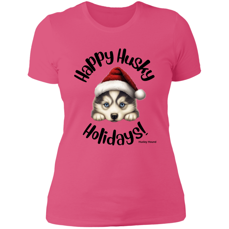 Happy Husky Holidays Women's 100% Cotton Slim Fit T-Shirt