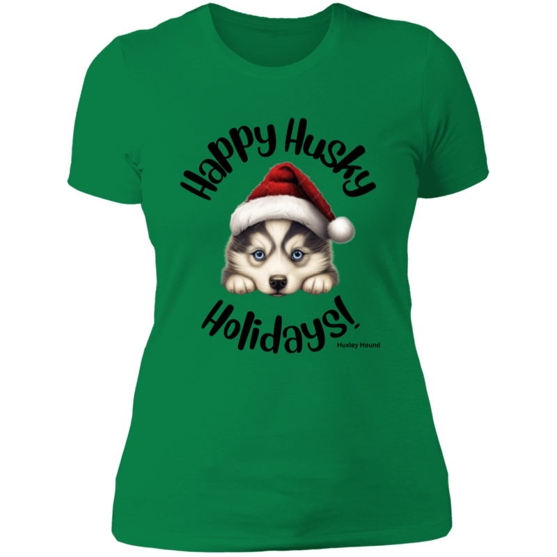 Happy Husky Holidays Women's 100% Cotton Slim Fit T-Shirt