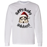 Happy Husky Holidays Men's 100% Cotton Long Sleeve T-Shirt