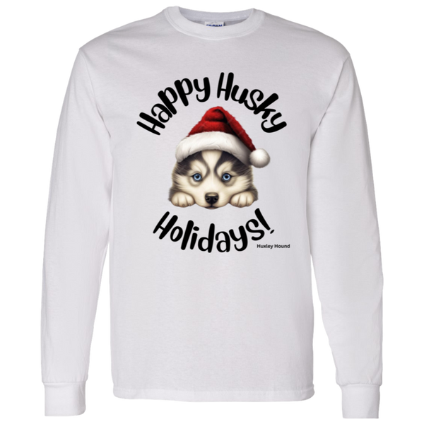 Happy Husky Holidays Men's 100% Cotton Long Sleeve T-Shirt