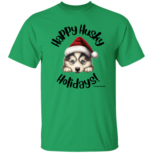 Happy Husky Holidays Men's 100% Cotton T-Shirt