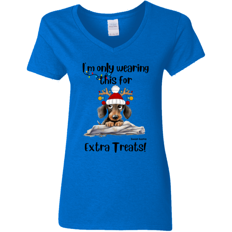 Dachshund Extra Treats! Women's 100% Cotton V-Neck T-Shirt