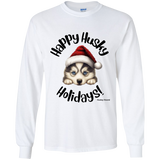 Happy Husky Holidays Kid's 100% Cotton Long Sleeve T-Shirt