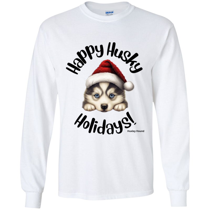 Happy Husky Holidays Kid's 100% Cotton Long Sleeve T-Shirt