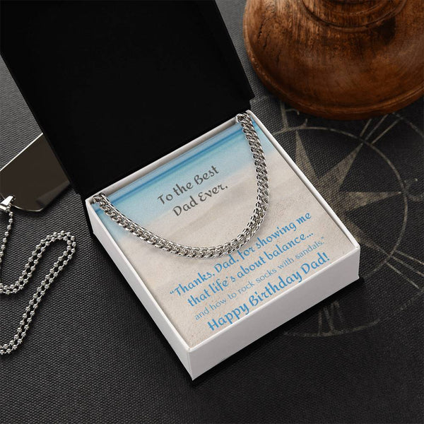 Cuban Chain Necklace with Happy Birthday Dad Card